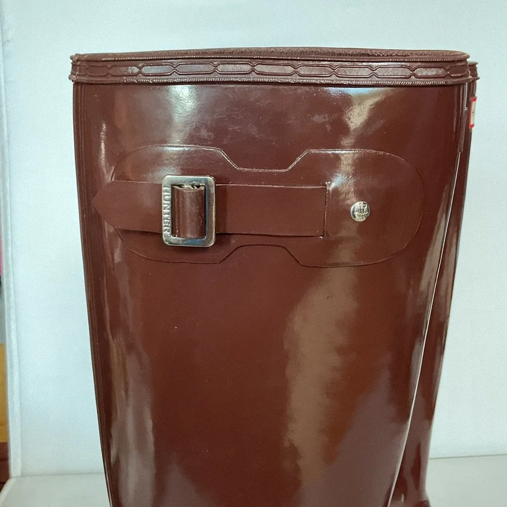 Hunter Original Tall Gloss Brown Rubber Rain Boots Womens Size 10 Waterproof